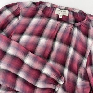 Cloth & Stone Plaid Top Blouse Long Sleeve‎ Anthropologie Casual Maroon M